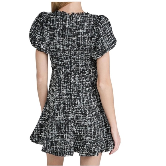 Likely Alessandra Puff Sleeve Tweed Fit & Flare Dress Black Size 14 - Picture 2 of 13